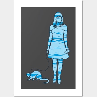 silhouette of a woman walking with weasel Posters and Art